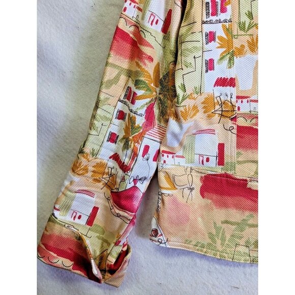 Lemon Grass Studio Women size L Pink Scenic Design Button Stretch Cruise Jacket - Picture 11 of 14